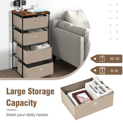 Brun byrå med 4 lådor i fibertextil och metall för sovrum 42 x 33,5 x 84,5 cm