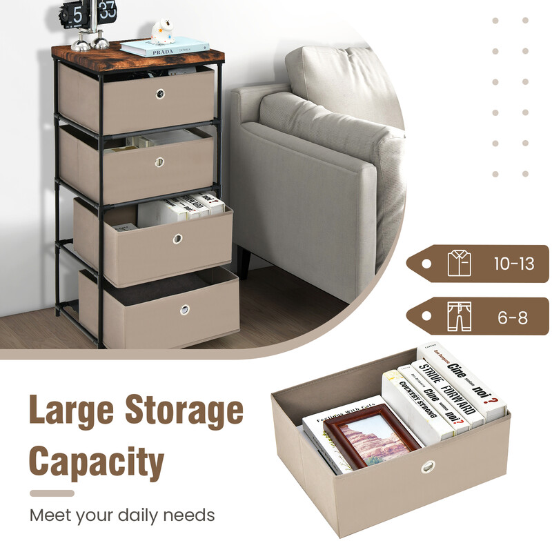 Brun byrå med 4 lådor i fibertextil och metall för sovrum 42 x 33,5 x 84,5 cm