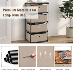 Brun byrå med 4 lådor i fibertextil och metall för sovrum 42 x 33,5 x 84,5 cm