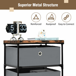 Grå nattduksbord med 4 lådor för sovrum, kompakt förvaringslösning i fibertyg och metall