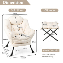 Fåtölj med fotpall och armstöd samt sidoficka och fotstöd i beige