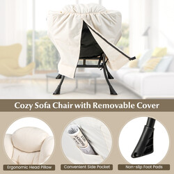 Fåtölj med fotpall och armstöd samt sidoficka och fotstöd i beige