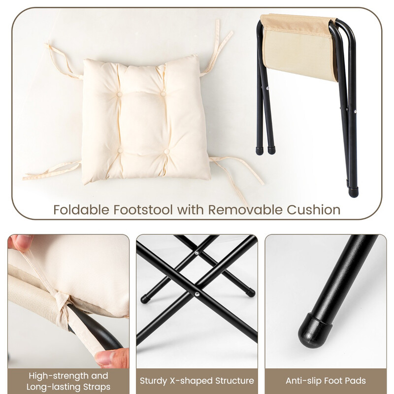 Fåtölj med fotpall och armstöd samt sidoficka och fotstöd i beige