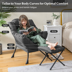 Fåtölj med fotpall och armstöd i grått med sidoficka och fotstöd