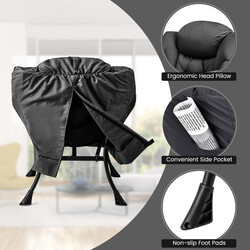 Fåtölj med fotpall och armstöd i grått med sidoficka och fotstöd