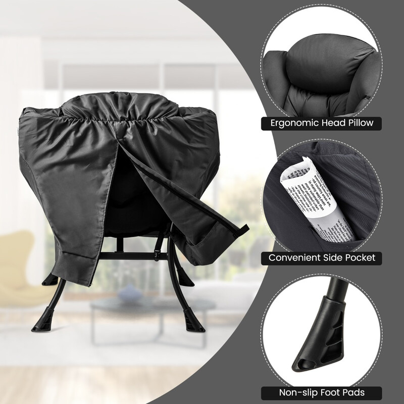 Fåtölj med fotpall och armstöd i grått med sidoficka och fotstöd