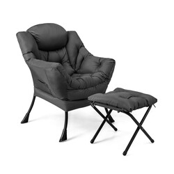 Fåtölj med fotpall och armstöd i grått med sidoficka och fotstöd