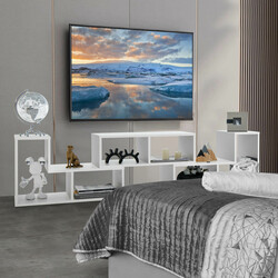 Tv-bänk i trä för tv upp till 165 cm med flexibel design och förvaring