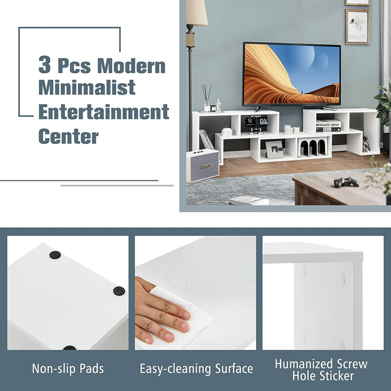 Tv-bänk i trä för tv upp till 165 cm med flexibel design och förvaring