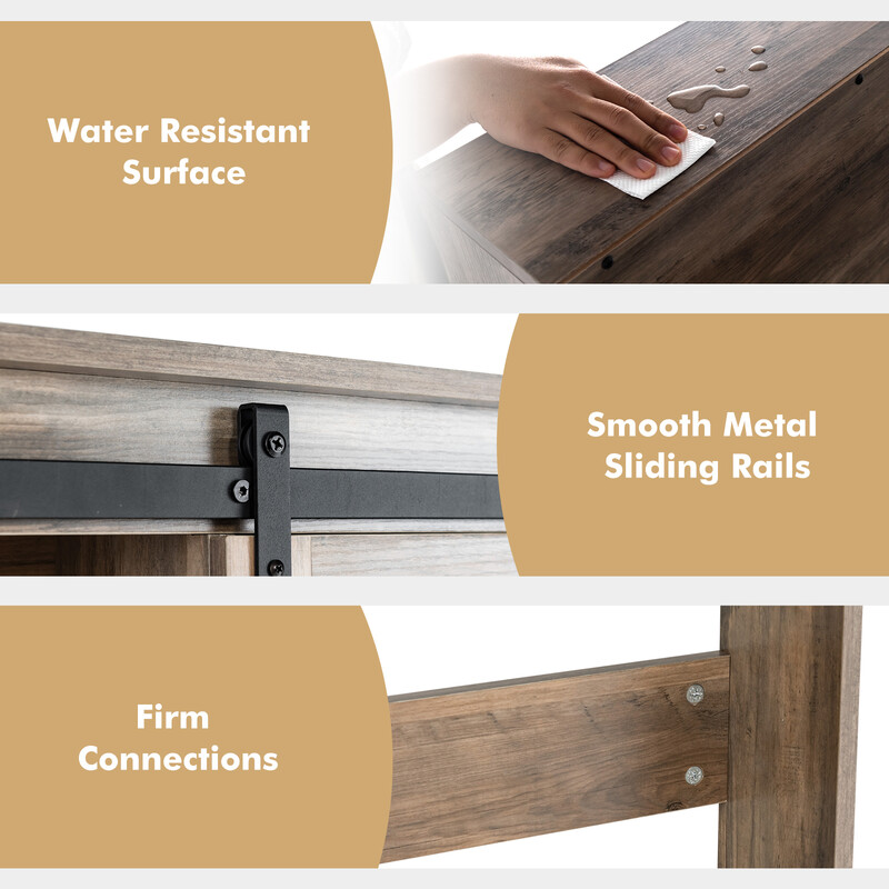 Toalettskåp i trä med skjutdörr, lantlig brun, 84 x 17 x 128 cm