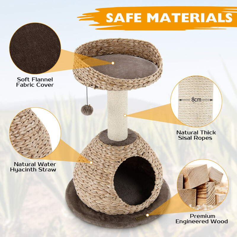 Kattklätterträd med håla och naturligt sisal, handgjord korg, 48 x 70,5 cm