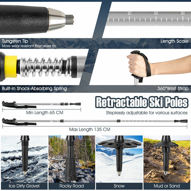 Snöskor 4-i-1 för vuxna och barn med justerbar bindning och stavar