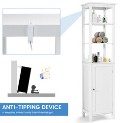 Vit smal högskåp med 5 hyllor och 3-positioners förvaring för hemmet