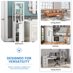 Vit smal högskåp med 5 hyllor och 3-positioners förvaring för hemmet