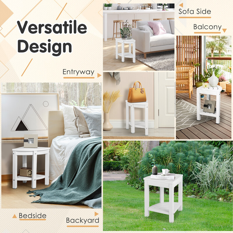 Hörnduschpall med förvaringshylla i vit HDPE-plast, halkfri och platsbesparande design