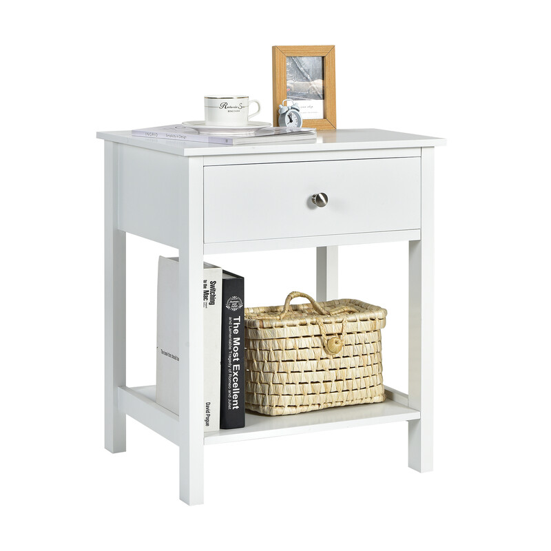 2-pack vita sängbord med låda och hylla för sovrum eller vardagsrum