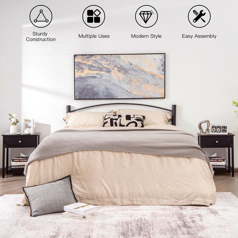 2-pack svart nattduksbord med låda och hylla, 48 x 40 x 58 cm