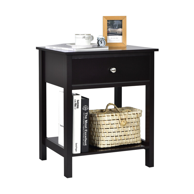 2-pack svart nattduksbord med låda och hylla, 48 x 40 x 58 cm