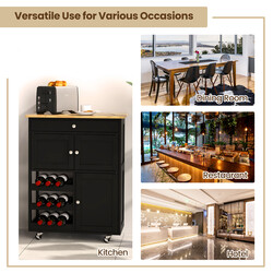 Svart köksvagn med gummiträskiva och förvaringsutrymme, 67 x 37 x 86,5 cm