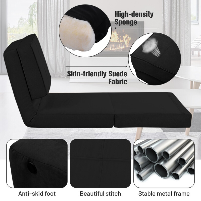 Svart 3-i-1 klappsoffa med justerbart ryggstöd och ergonomisk design