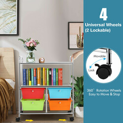 Färgglad rullvagn med 4 lådor och metallram för hem och kontor