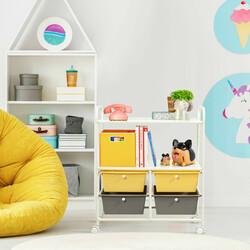 Rullvagn med 4 stapelbara lådor och metallram i färgglad design för hem och kontor