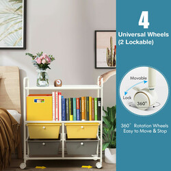 Rullvagn med 4 stapelbara lådor och metallram i färgglad design för hem och kontor