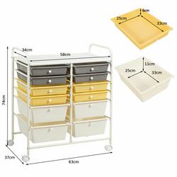 Rullvagn med 12 stapelbara lådor och metallram i gult för flexibel förvaring