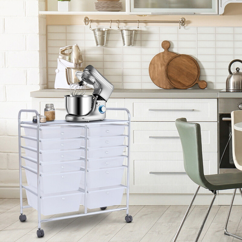 Rullvagn med 12 stapelbara lådor och metallram för flexibel förvaring