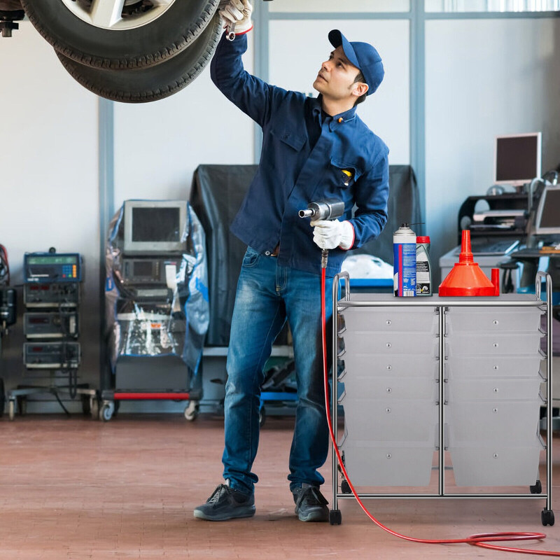 Rullvagn med 12 stapelbara lådor och metallram för flexibel förvaring