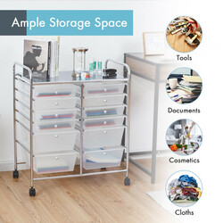 Rullvagn med 12 stapelbara lådor och metallram för flexibel förvaring