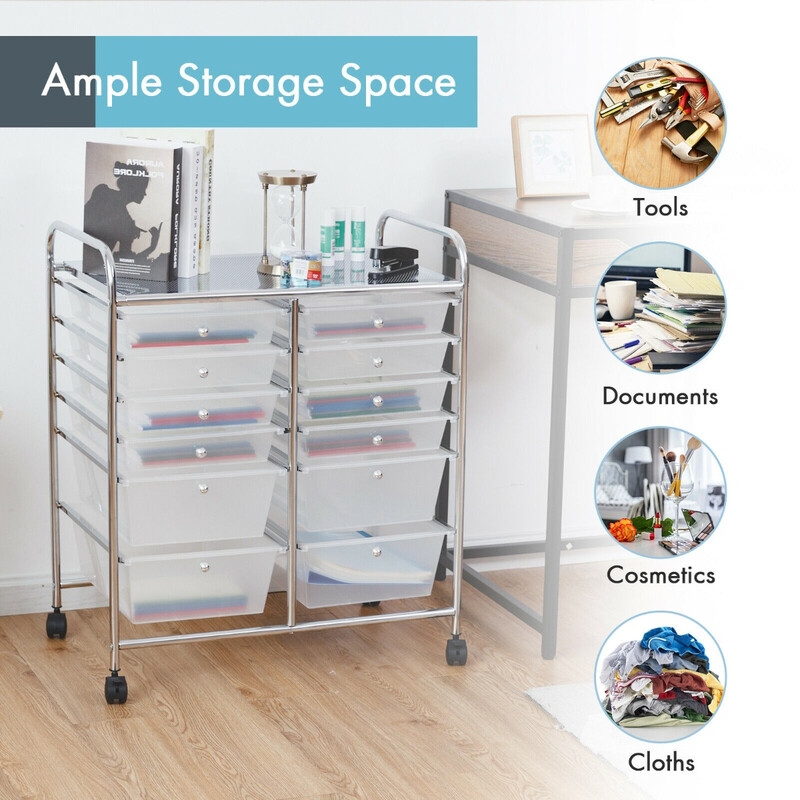 Rullvagn med 12 stapelbara lådor och metallram för flexibel förvaring