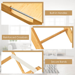 Hopfällbart sidobord i bambu med avtagbar bricka och rostfria handtag