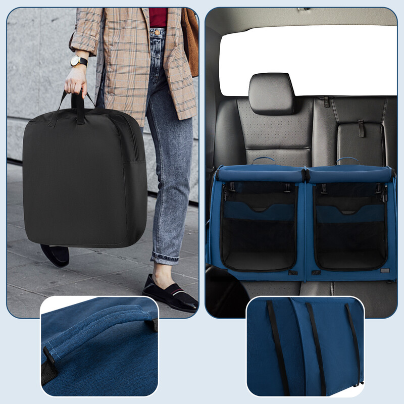 Transportväska med avtagbara hängmattor, madrass och kattlåda i marinblå färg