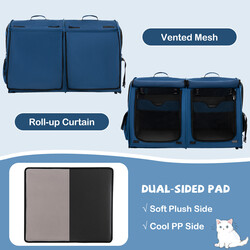 Transportväska med avtagbara hängmattor, madrass och kattlåda i marinblå färg