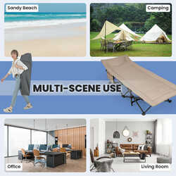 Hopfällbar campingsäng med sidoficka och hög bärkapacitet för utomhusbruk i khaki