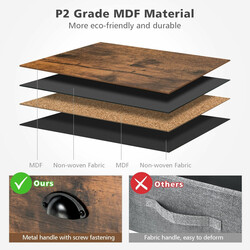 Rustik brun byrå med 5 lådor och fällbara tygskåp för praktisk förvaring