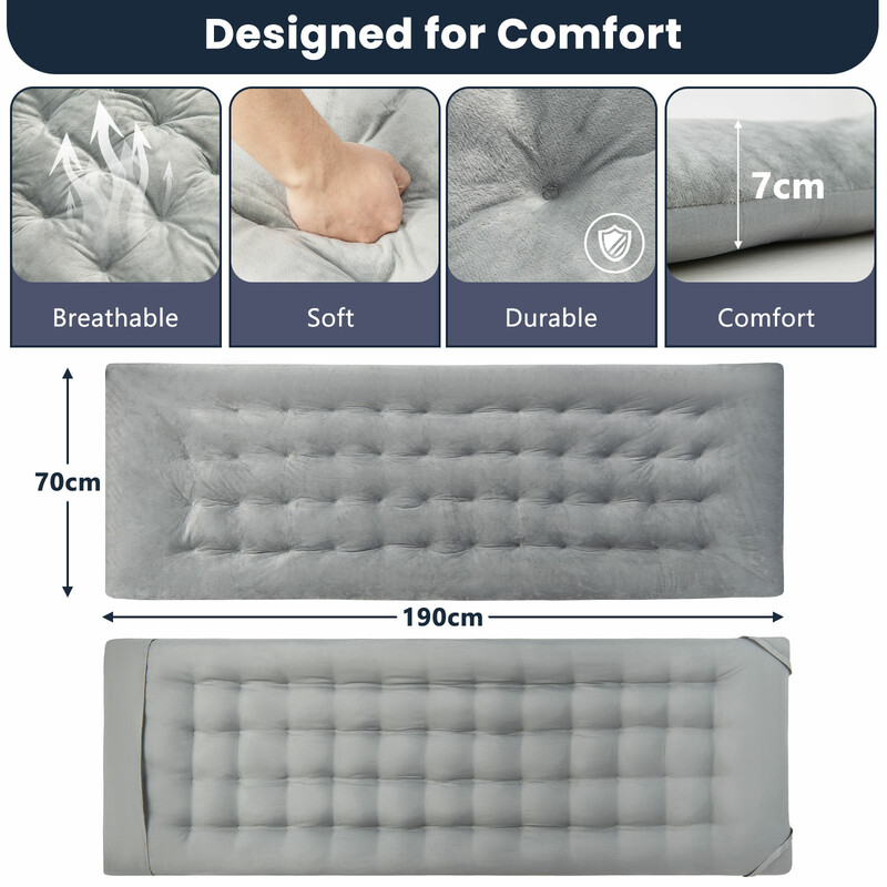 Bekväm grå loungedyna 190x70 cm med fästband för inom- och utomhusbruk