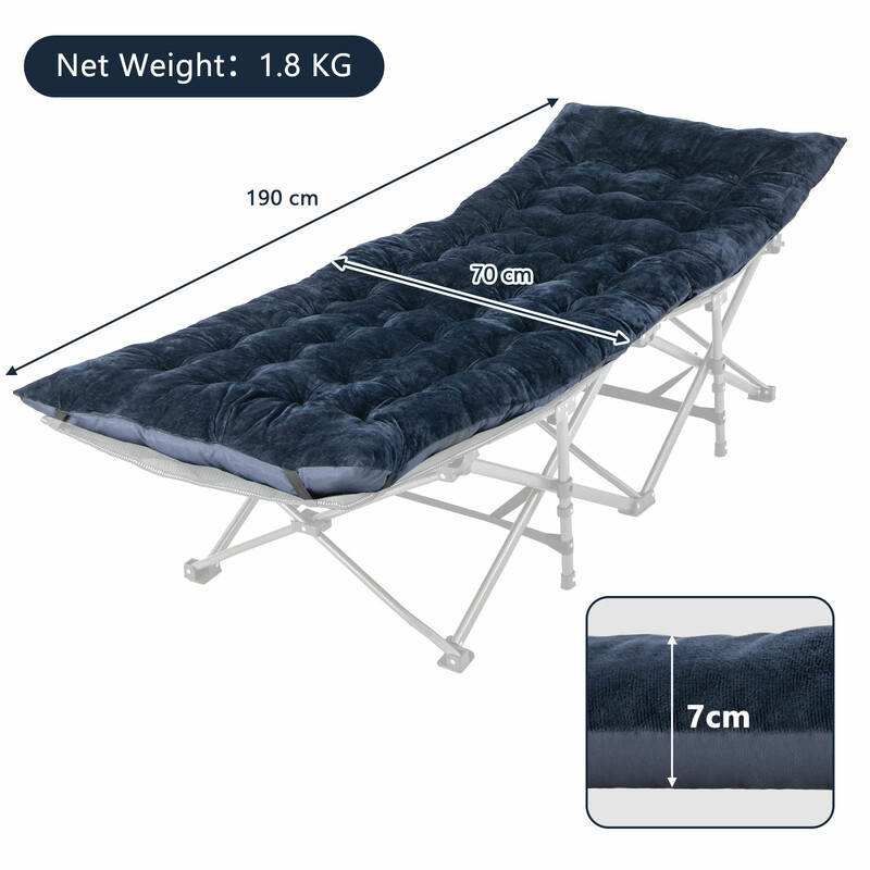 Blå vilstolsdyna 190x70 cm i kristallvelvet med fästanordningar för utomhusbruk