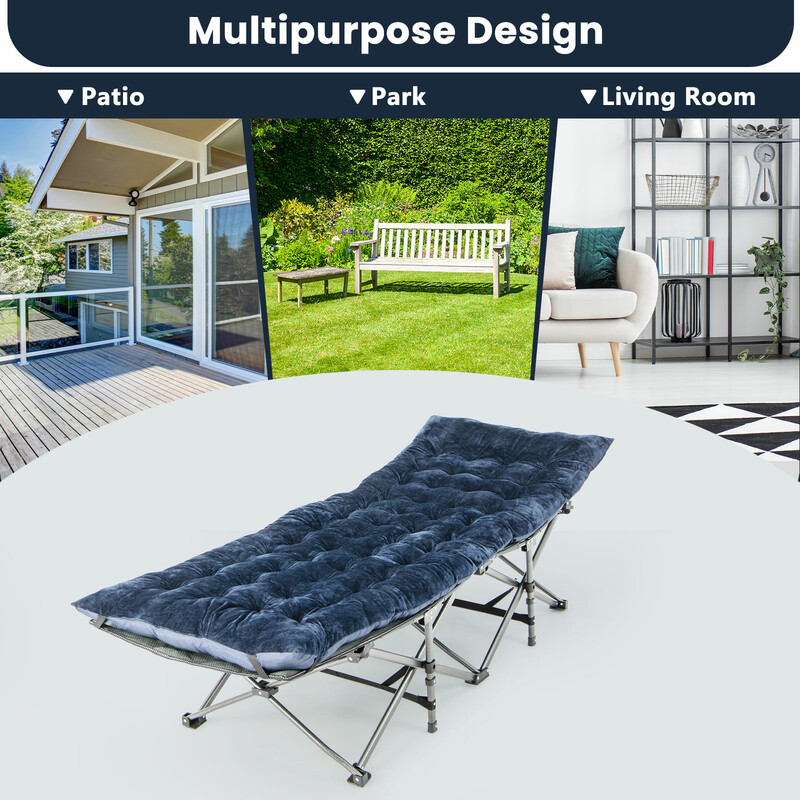 Blå vilstolsdyna 190x70 cm i kristallvelvet med fästanordningar för utomhusbruk