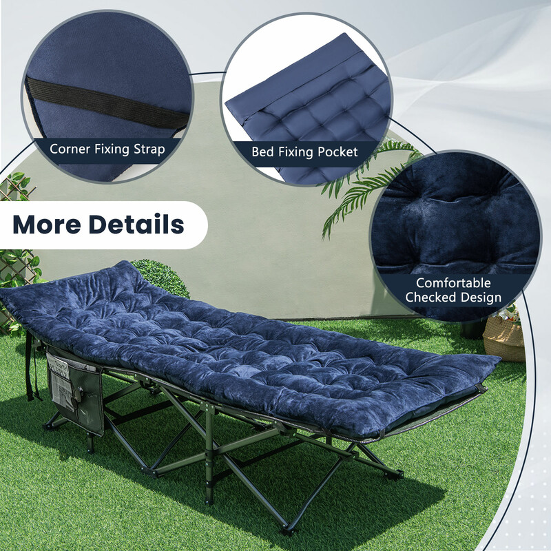 Blå vilstolsdyna 190x70 cm i kristallvelvet med fästanordningar för utomhusbruk