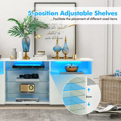 Tv-bänk med LED-belysning och justerbara glashyllor för modern inredning