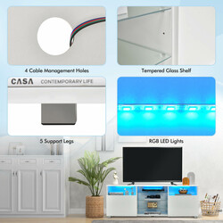 Tv-bänk med LED-belysning och justerbara glashyllor för modern inredning