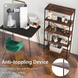 Bokhylla med 5 hyllplan och metallram i industriell design för hem och kontor