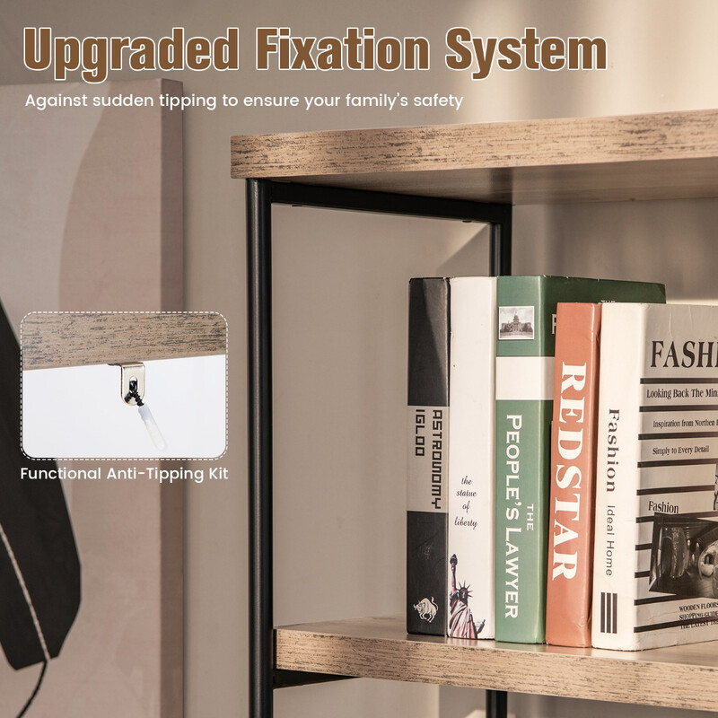 Bokhylla med 5 plan och metallram i industriell design för hem och kontor grå