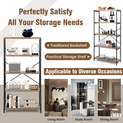 Bokhylla med 5 plan och metallram i industriell design för hem och kontor grå