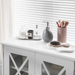 Badrumsskåp med justerbara hyllor och glasdörrar, vit, 60 x 30 x 108 cm