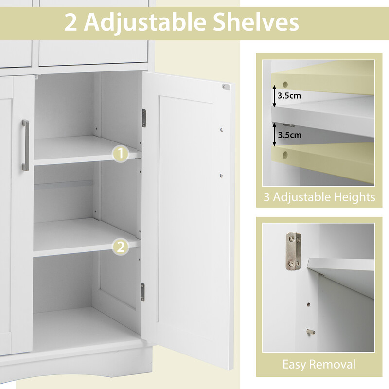 Fristående badrumsskåp med 2 dörrar och justerbara hyllor, vit, 60 x 30 x 108 cm