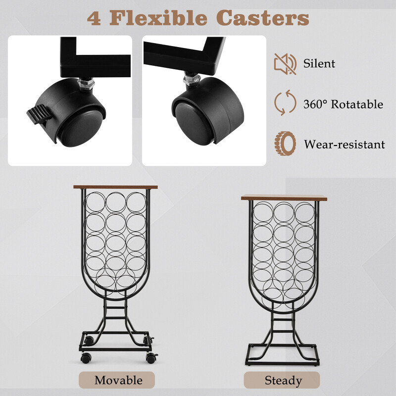 Vinställ för 14 flaskor med avtagbara hjul och hållbar konstruktion 38 x 30 x 82 cm