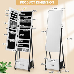 Smyckeskåp och make-up-organizer med helkroppsspegel, vit, 42 x 38 x 157 cm